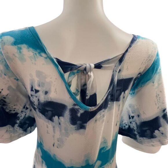 Lane Bryant Swing Tee Plus Sz 14/16 Blue Tie Dye Boho Tie Back Flowy Casual Top - Picture 3 of 10